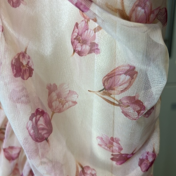 SBeteo Slip Lace Up Front Ruched Floral Mesh Mini Dress Women Size M - Picture 6 of 17